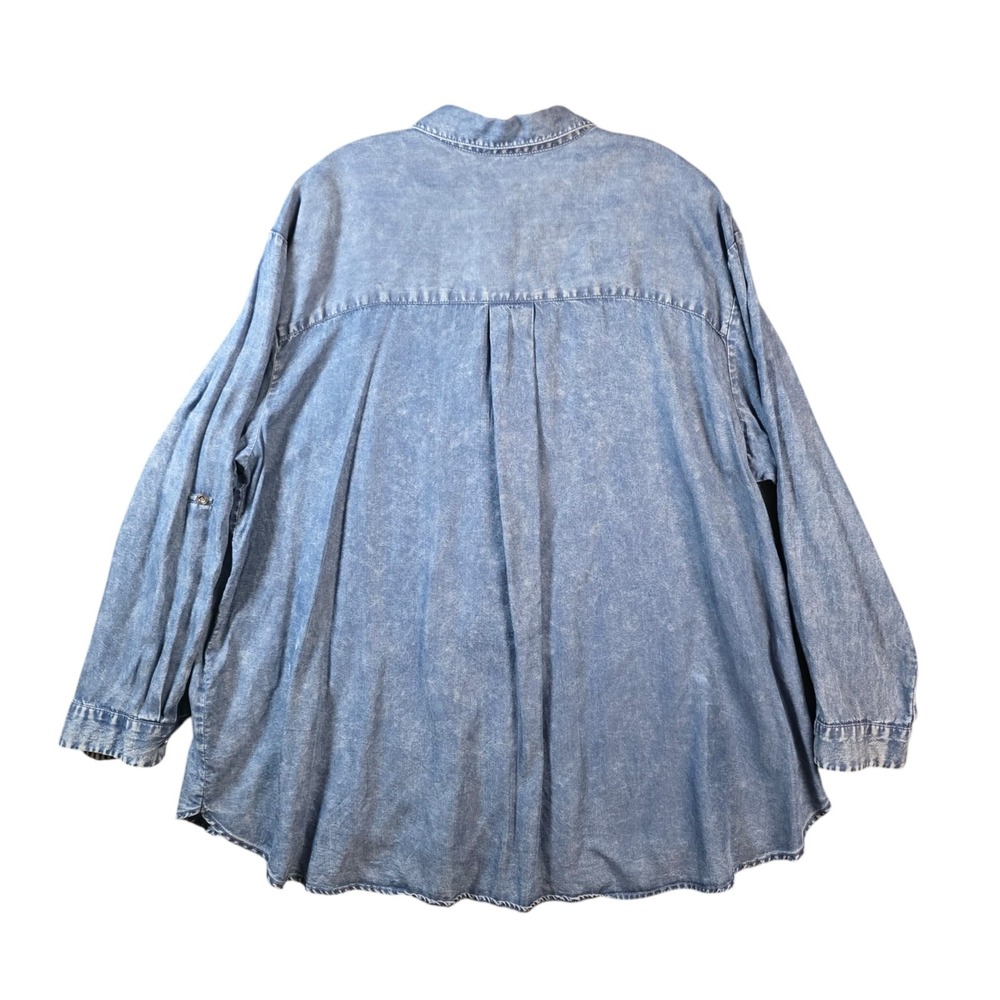 Jane + Delancey Women Blue Acid Wash Button Down Denim Shirt 2X Lyocell - Picture 2 of 9